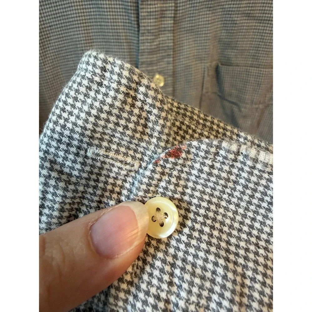J. Crew Mens XL Grey Houndstooth Cotton Button Down Long Sleeve Shirt 1694